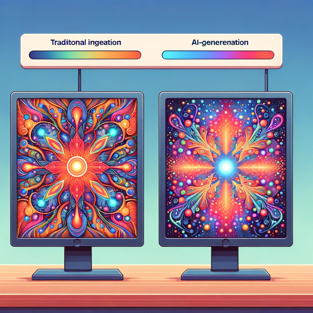 An illustration showing two side-by-side monitors. 